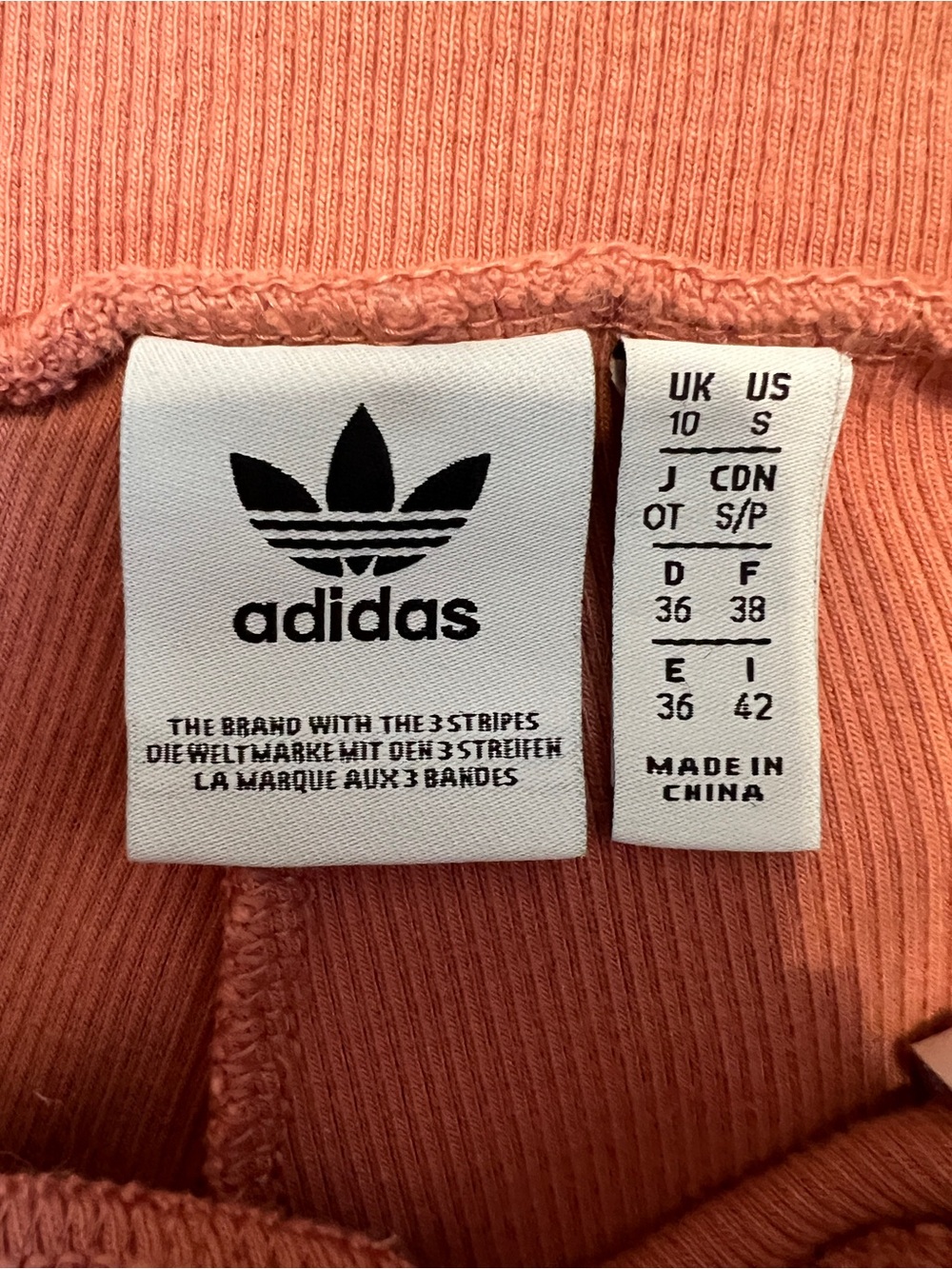 Adidas High Waist 3-Stripe Sporty Athletic Ribbed Bike Shorts in Dusty Rose- S - Picture 6 of 9